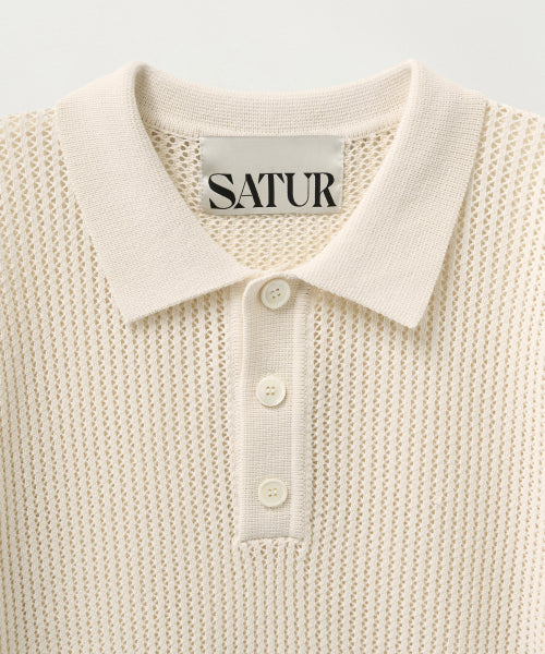 Pointelle Collar Half Knit Cream