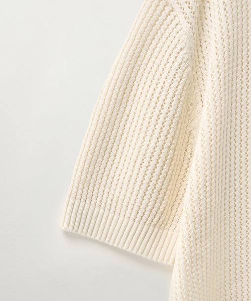 Pointelle Collar Half Knit Cream