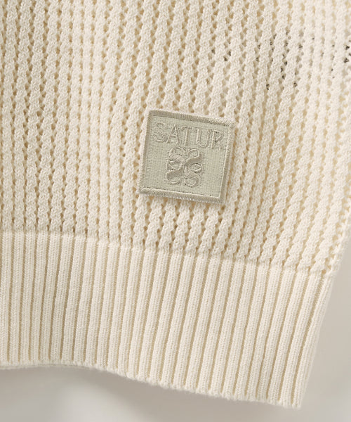 Pointelle Collar Half Knit Cream