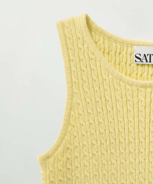 (W) Cable Knit Sleeveless Top Yellow