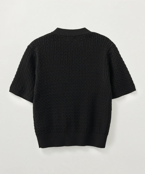 (W) Cable Knit Half Cardigan Black