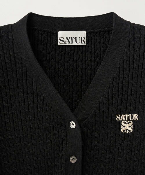 (W) Cable Knit Half Cardigan Black