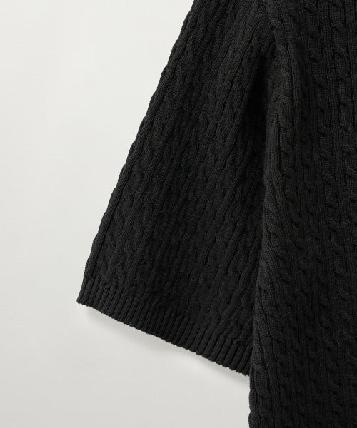 (W) Cable Knit Half Cardigan Black