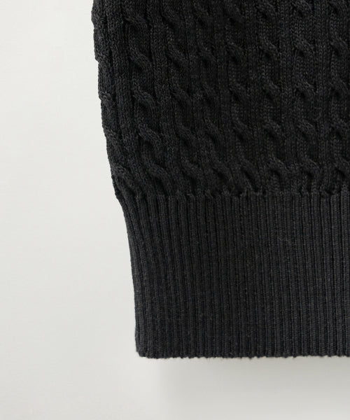 (W) Cable Knit Half Cardigan Black
