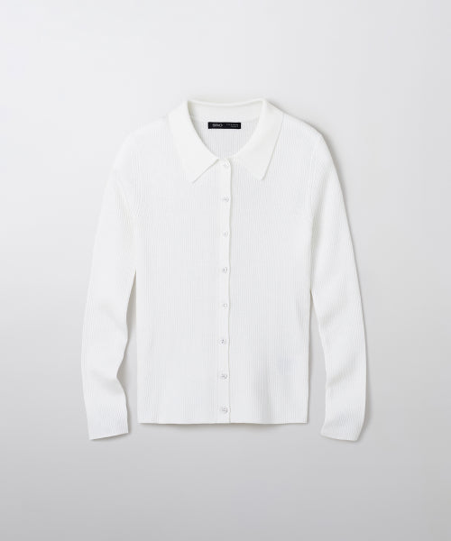 [Merino Wool Blend] Lip Polo Collar Cardigan_SPCKF49W03