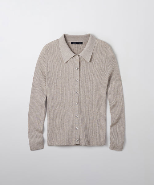 [Merino Wool Blend] Lip Polo Collar Cardigan_SPCKF49W03