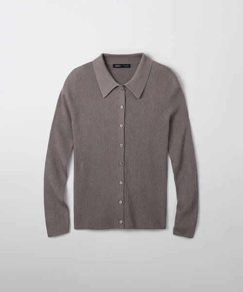 [Merino Wool Blend] Lip Polo Collar Cardigan_SPCKF49W03