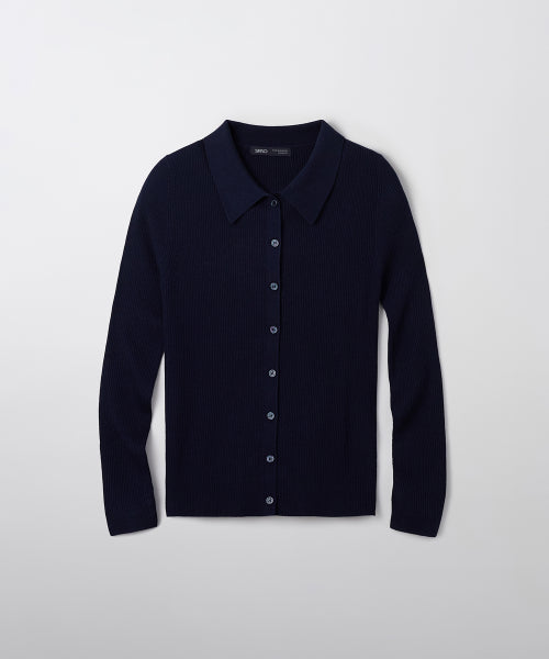 [Merino Wool Blend] Lip Polo Collar Cardigan_SPCKF49W03