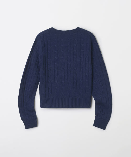 (Woody) Cable V-neck Cropped Sweater_SPKWF49GY1