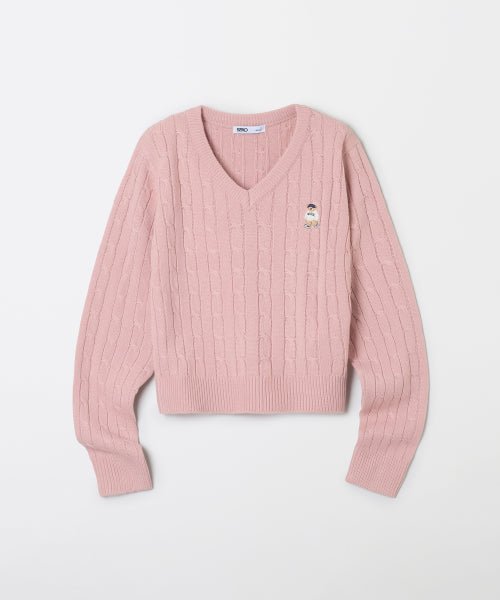 (Woody) Cable V-neck Cropped Sweater_SPKWF49GY1