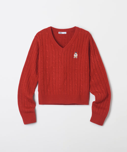 (Woody) Cable V-neck Cropped Sweater_SPKWF49GY1