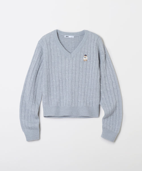 (Woody) Cable V-neck Cropped Sweater_SPKWF49GY1