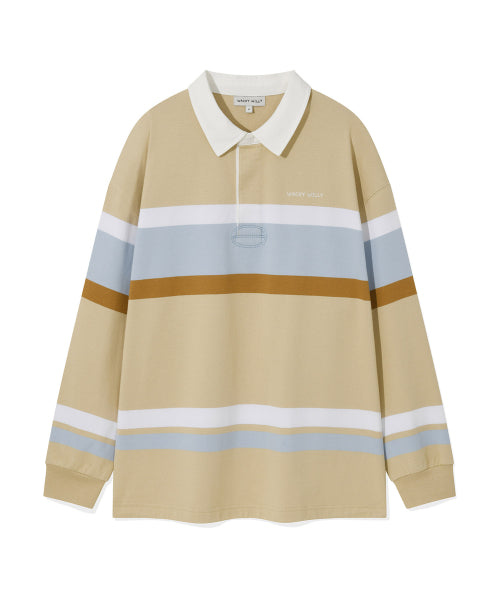 Women's Stripe Collar Long-Sleeved Beige