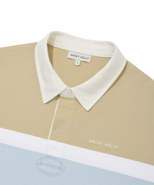 Women's Stripe Collar Long-Sleeved Beige
