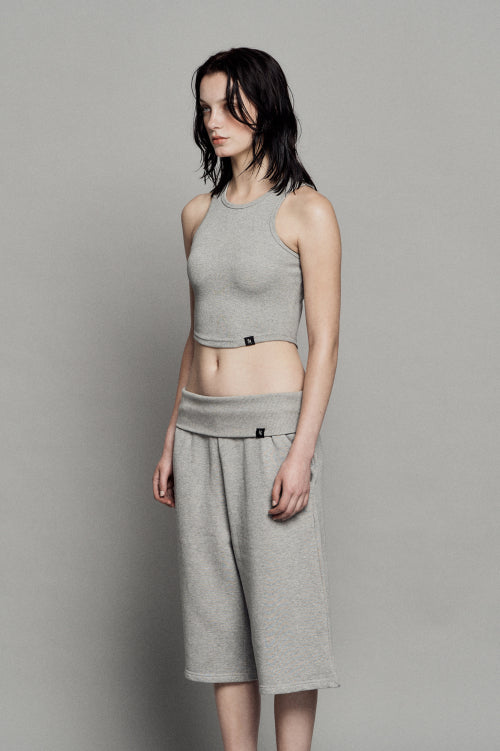 PLAIN RIB SLEEVELESS CROP TOP MELANGE