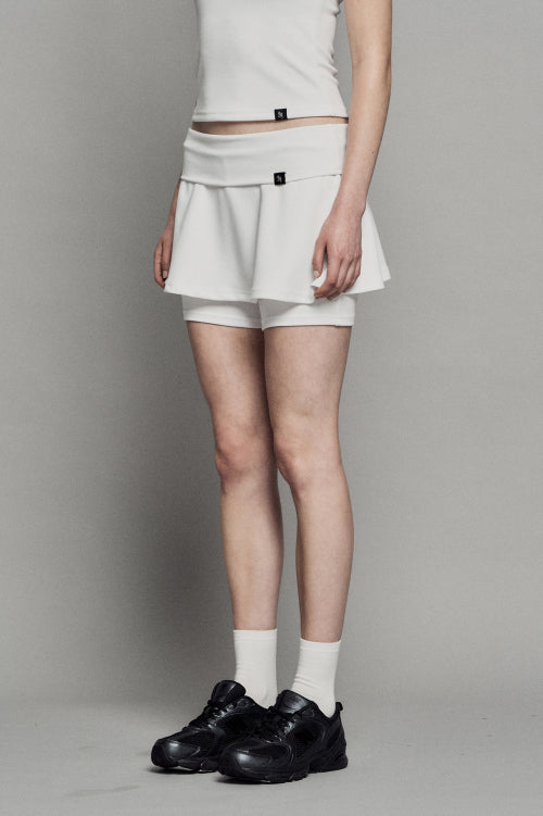 PLAIN FOLD FLARE SKIRT SHORTS WHITE