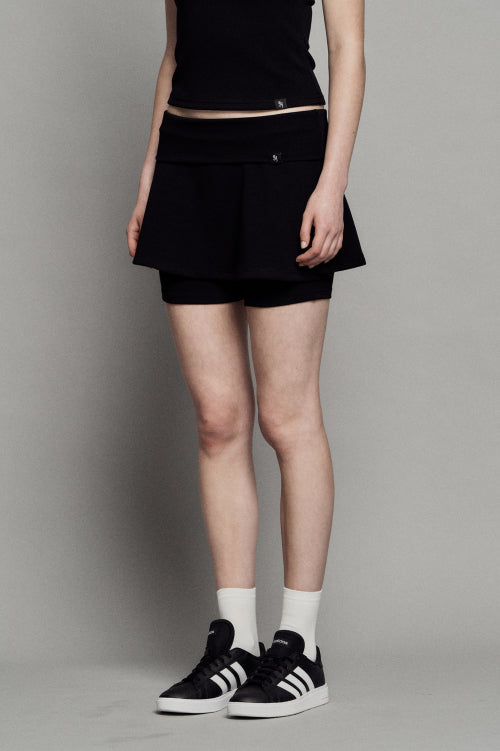 PLAIN FOLD FLARE SKIRT SHORTS BLACK