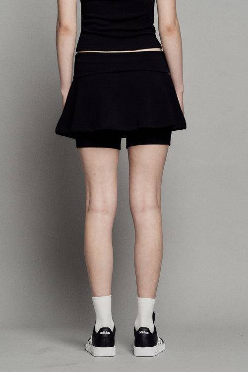 PLAIN FOLD FLARE SKIRT SHORTS BLACK
