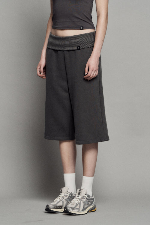 PLAIN PIGMENT FOLD BERMUDA SHORTS CHARCOAL