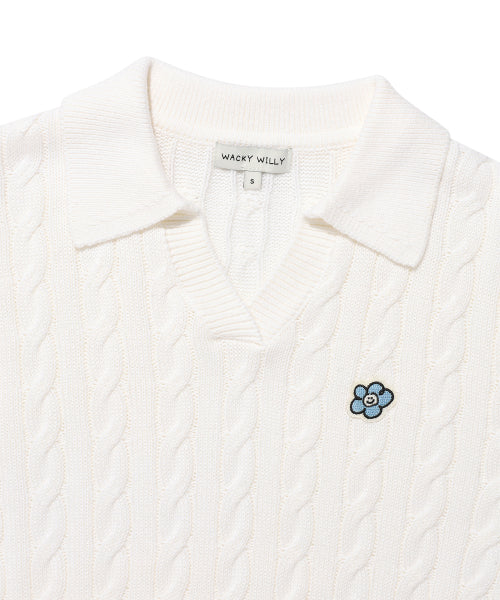 Women's Cable Open Cara Pullover Cream