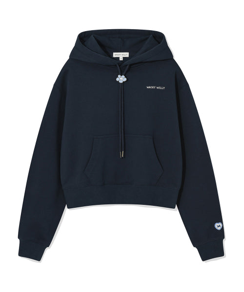 Women's typo logo cropped hoodie navy