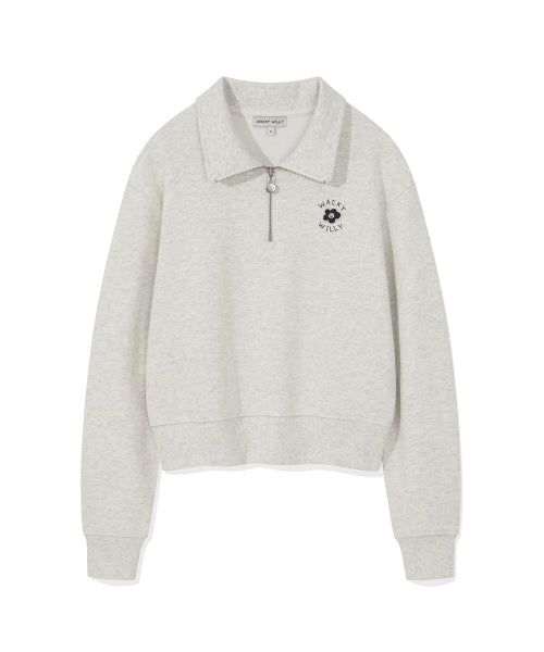 Women's Lily Cropped Collar Half Zip-Up Oatmeal