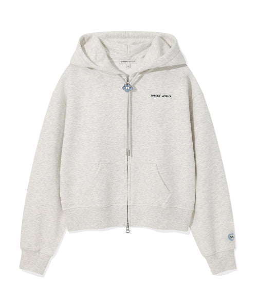Women's typo logo cropped hooded zip-up oatmeal