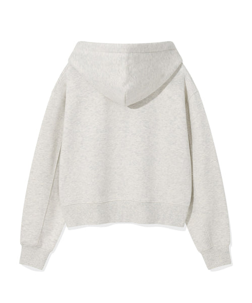 Women's typo logo cropped hooded zip-up oatmeal