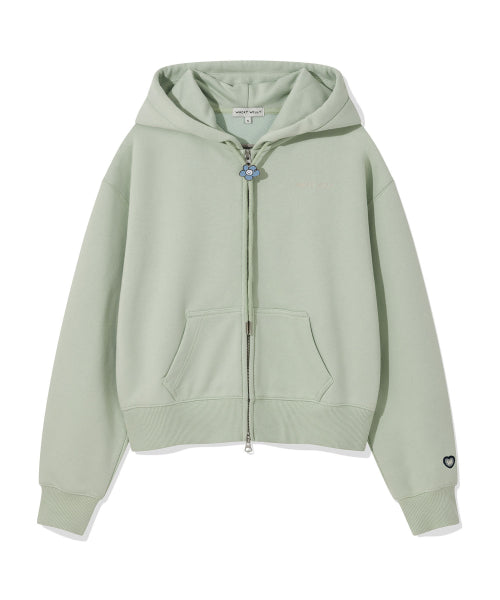 Women's typo logo cropped hooded zip-up green