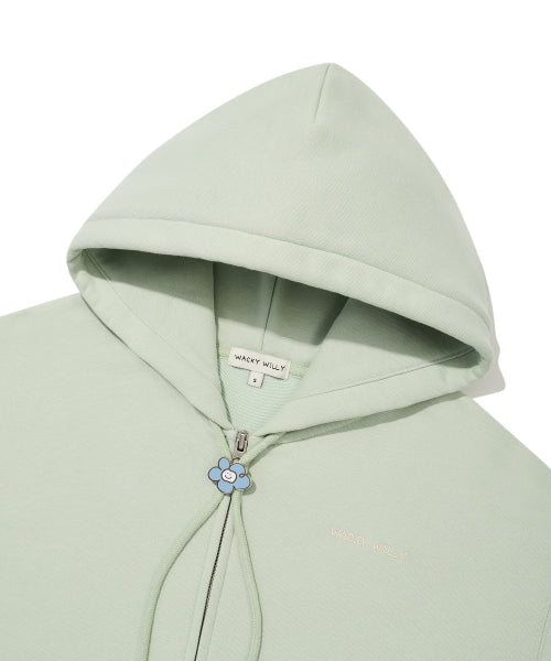 Women's typo logo cropped hooded zip-up green