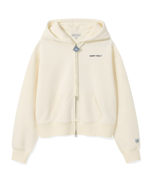 Women's typo logo crop hooded zip-up cream