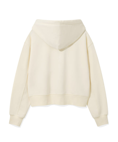 Women's typo logo crop hooded zip-up cream
