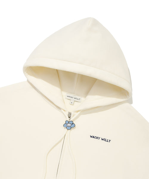 Women's typo logo crop hooded zip-up cream