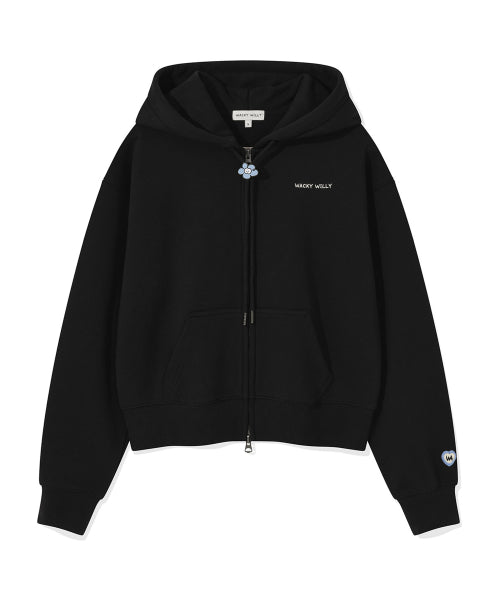 Women's typo logo cropped hooded zip-up black