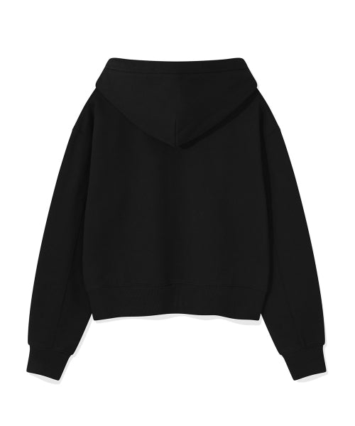 Women's typo logo cropped hooded zip-up black