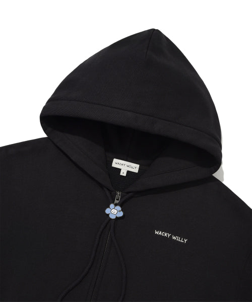 Women's typo logo cropped hooded zip-up black