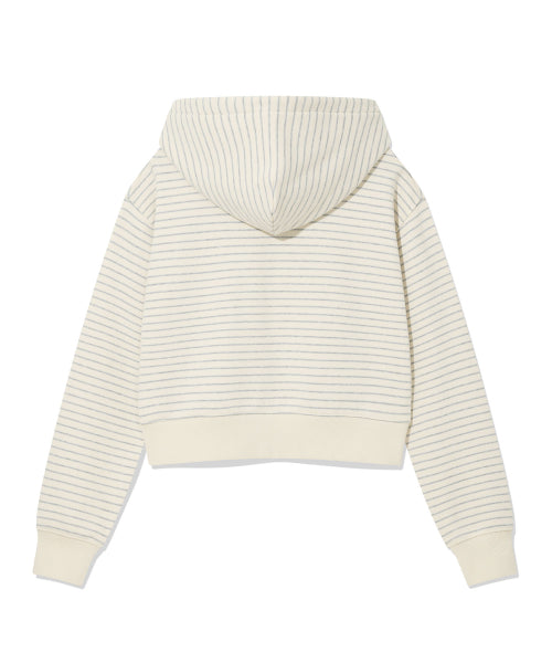 Women's Stripe Crop Hooded Zip-Up Cream