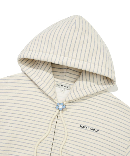 Women's Stripe Crop Hooded Zip-Up Cream