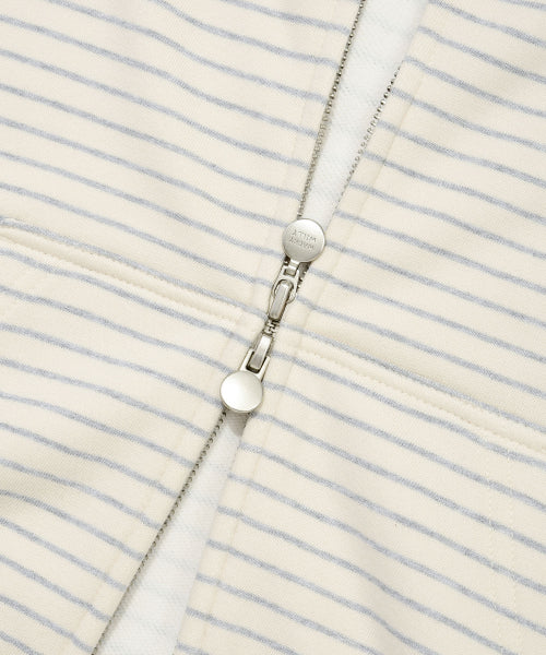 Women's Stripe Crop Hooded Zip-Up Cream