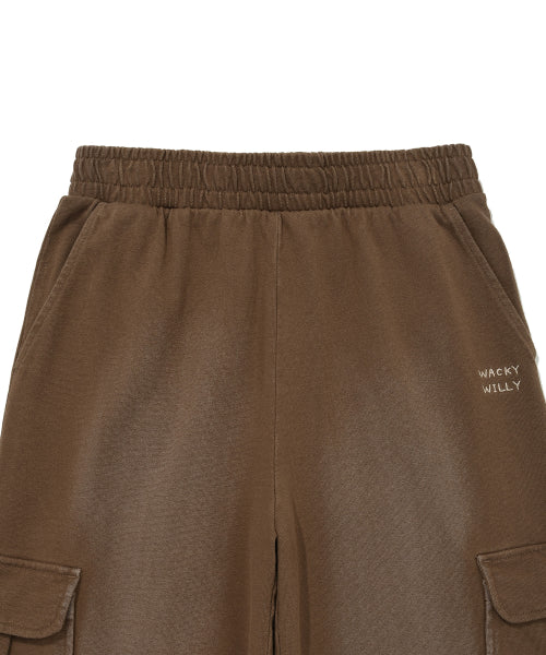 Women's jersey denim washed cargo pants brown