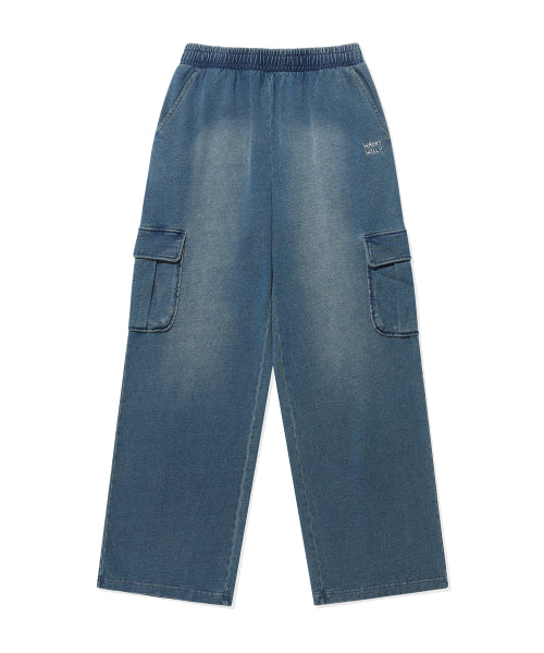 Women's jersey denim washed cargo pants blue