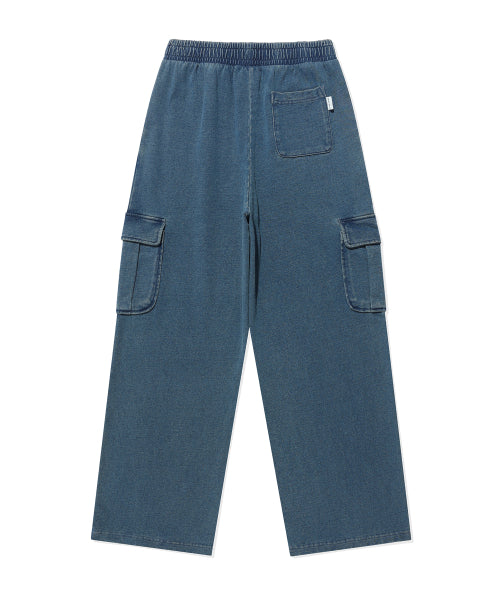Women's jersey denim washed cargo pants blue