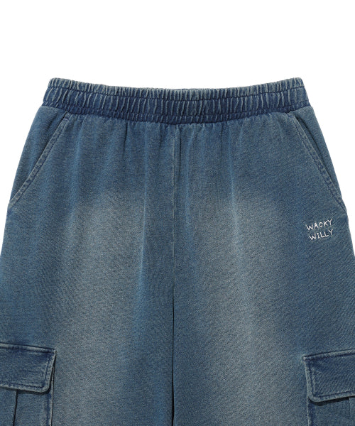 Women's jersey denim washed cargo pants blue