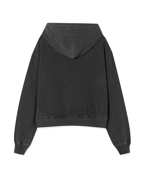 Women's denim washing cropped hooded zip-up gray