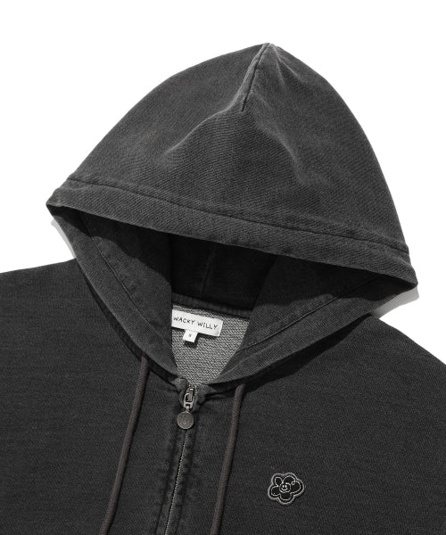 Women's denim washing cropped hooded zip-up gray