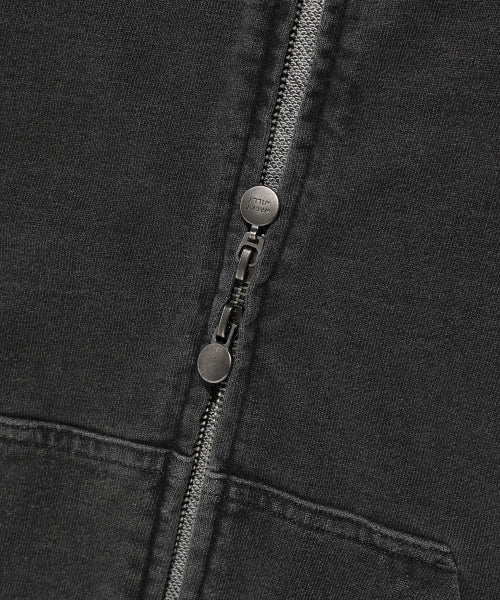 Women's denim washing cropped hooded zip-up gray