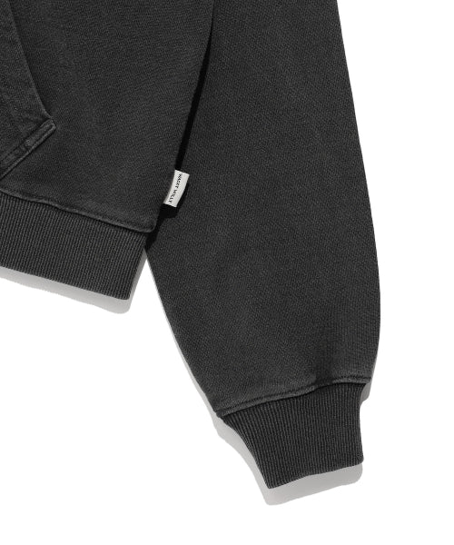 Women's denim washing cropped hooded zip-up gray