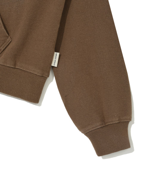 Women's denim washing cropped hooded zip-up brown