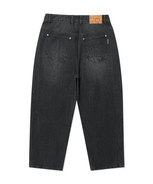 Balloon fit denim pants black