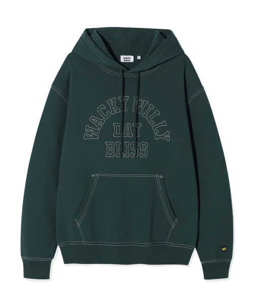 typo graphic stitch hooded sweat green